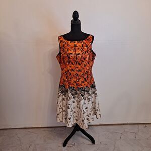 J. Taylor Women's Fit and Flare Dress Size 16 Floral Ombre Orange White Lined